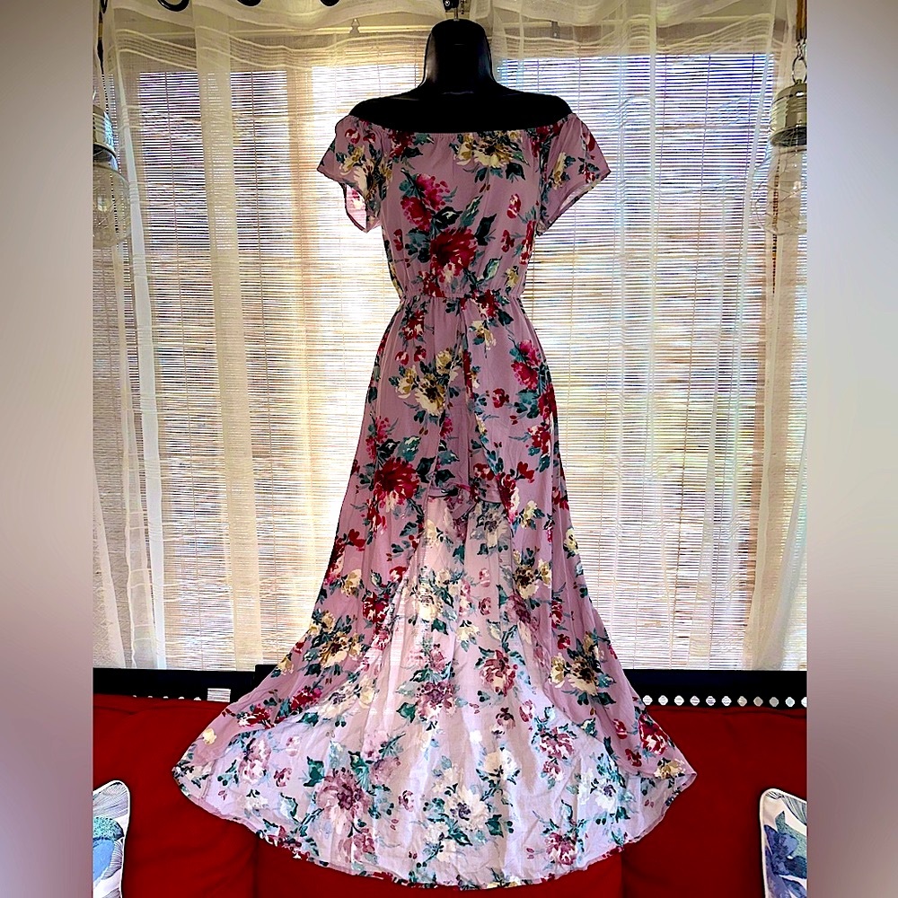 Off Shoulder Floral Maxi Romper Dress